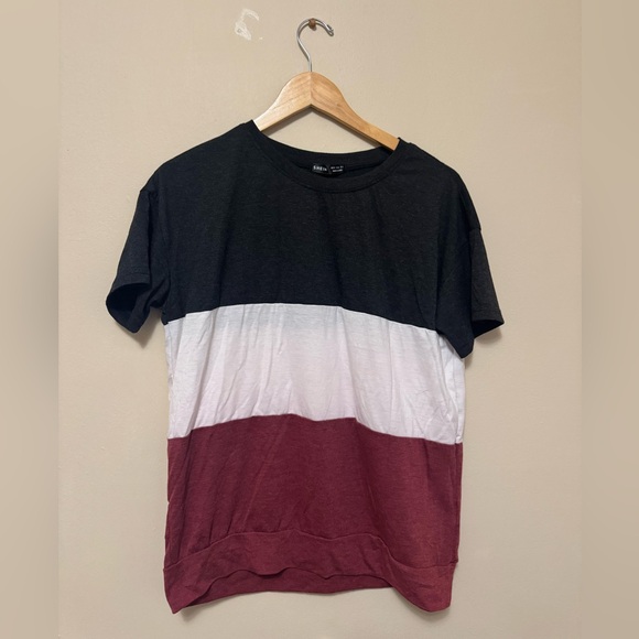 SHEIN Tops - SHEIN Men's Tri-Color Block Tee - Black, White, Burgundy